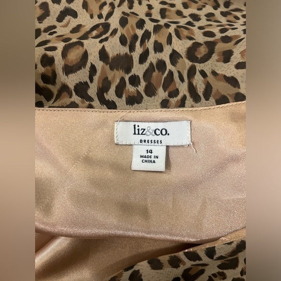 Liz & Co Maxi Dress Women’s 14 Animal Print Cheetah Leopard Ruffle Bow Flowy - Picture 3 of 11